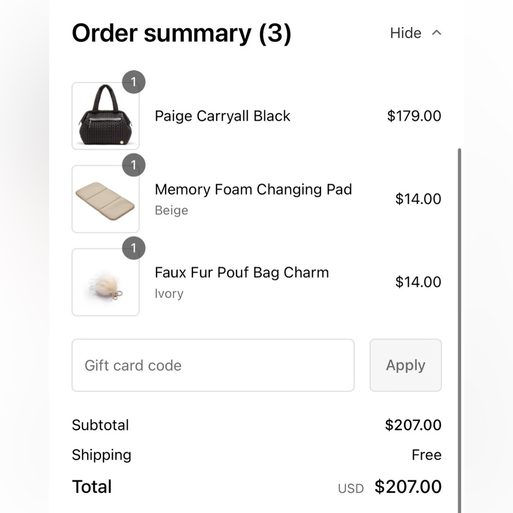 Happ Paige Carryall Diaper Bag plus dust bag, keychain, and diaper pad